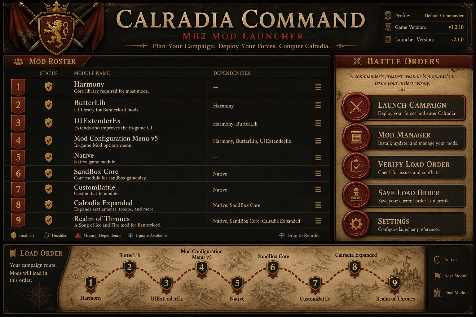 Mod launcher with a load-order list